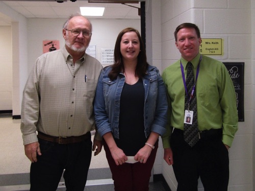 2016 Winner - Melissa Keith, a junior high language teacher at Case, and Kevin Todd, Watertown Education Association Vice President, and Lynn Hunneyman.